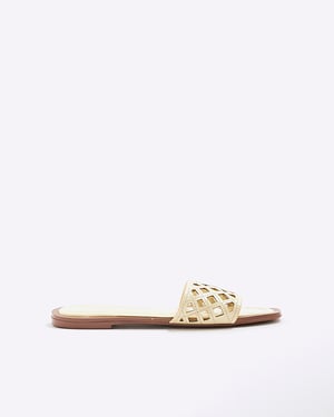 River Island Womens Mule Sandals Yellow Wide Fit Laser Cut