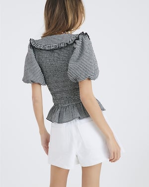 River Island Womens Top Black Gingham Short Sleeve Collared