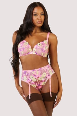 Playful Promises Luna Pastel Embroidery Picot Elastic Suspender