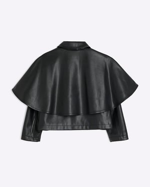River Island Girls Cape Jacket Black Faux Leather
