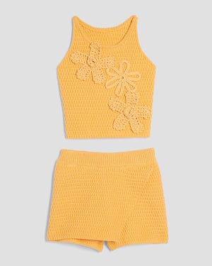 River Island Mini Girls Cami Top & Skirt Set Orange Crochet Floral