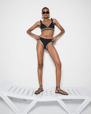 River Island Womens Bikini Briefs Black Frill Elastic High Leg