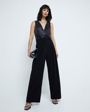 River Island Womens Bodysuit Black Sleeveless Metallic Drape