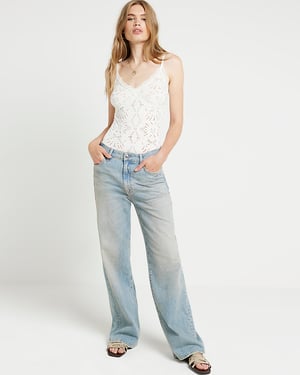 River Island Womens Bodysuit Cream Lace Seamless