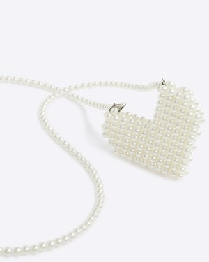 River Island Womens Crossbody Bag Cream Pearl Heart Mini
