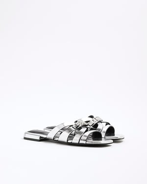 River Island Womens Mule Sandals Silver Strappy