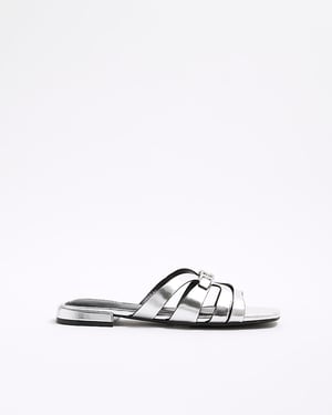 River Island Womens Mule Sandals Silver Strappy