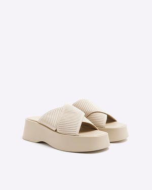River Island Womens Mule Sandals Cream Wide Fit Flatform