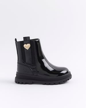 River Island Mini Girls Chelsea Boots Black Patent Stud