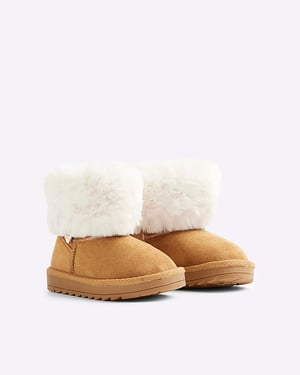 River Island Mini Girls Boots Beige Suedette
