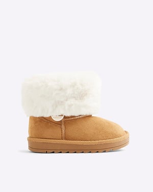 River Island Mini Girls Boots Beige Suedette