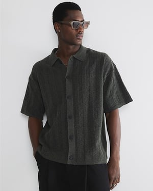 River Island Mens Shirt Khaki Boxy Fit Ribbed Boucle
