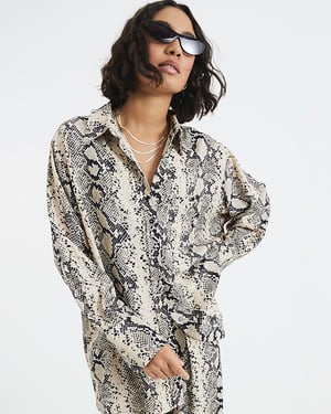 River Island Womens Shirt Cream Oversized Snake