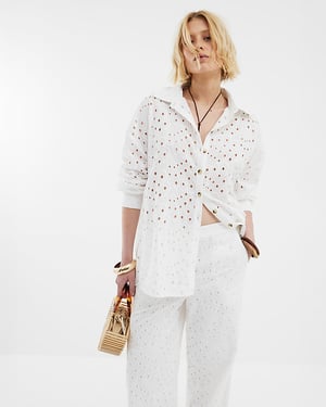 River Island Womens Shirt White Long Sleeve Oversized Broderie