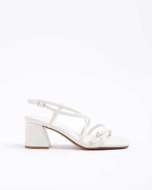 River Island Womens Sandals White Wide Fit Strappy Block Heel