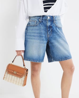 River Island Womens Bermuda Shorts Petite Blue Denim Longline