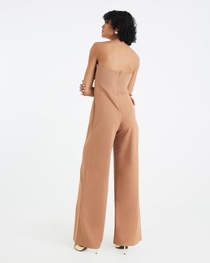 River Island Womens Jumpsuit Beige Sleeveless Bandeau Gold Detail