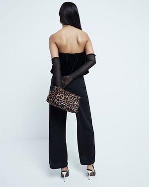 River Island Womens Jumpsuit Petite Black Velvet Bubble Bandeau
