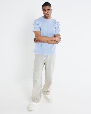 River Island Mens T-Shirt Blue Regular Fit Washed