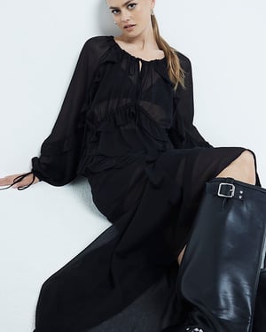 River Island Womens Maxi Skirt Black Chiffon Ruffle