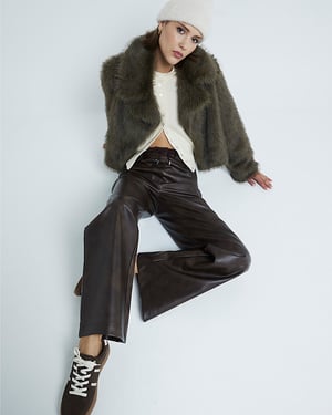 River Island Womens Trousers Brown Faux Leather Tailored Hybrid