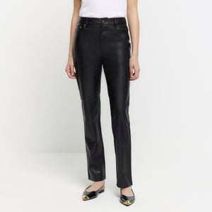 River Island Womens Straight Trousers Black Faux Leather