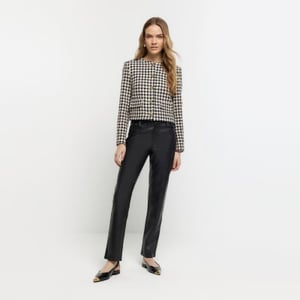 River Island Womens Straight Trousers Black Faux Leather