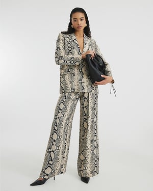River Island Womens Wide Leg Trousers Cream Snake