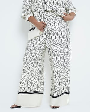 River Island Womens Wide Leg Trousers Plus White Geometric Print