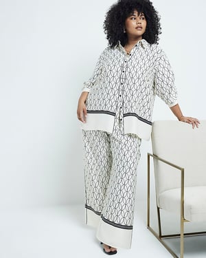River Island Womens Wide Leg Trousers Plus White Geometric Print