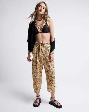 River Island Womens Crop Wide Leg Trousers Brown Leopard Print
