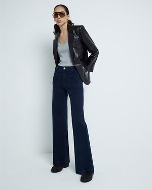 River Island Womens Wide Leg Jeans Indigo Pocket Front