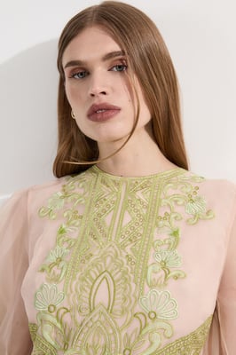 Petite Embroidered Organdie Balloon Woven Mini Dress