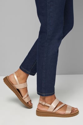 Good For The Sole: Wide Fit Ali Comfort Asymmetric Strap Low Wedge Sandals