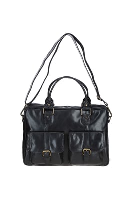Executive Leather Laptop Bag with Buckle Pockets