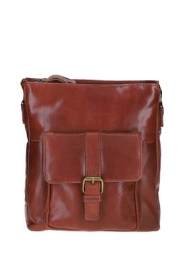 Compact Real Leather Messenger Bag with Front Buckle Pocket