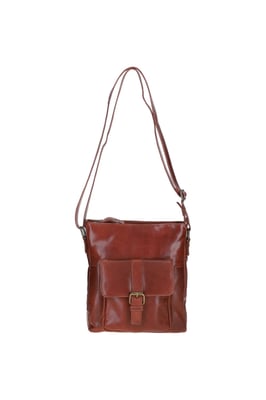 Compact Real Leather Messenger Bag with Front Buckle Pocket