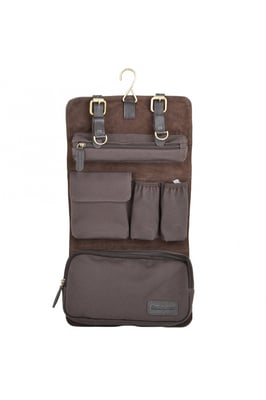 Real Leather & Canvas Hanging Toiletry Bag