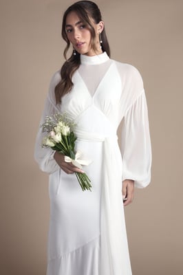 Chiffon Overlay Bohemian Long Sleeve Maxi Wedding Dress
