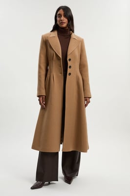 Wool Corset Detail Full Skirted Tailored Maxi Coat