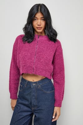 Zip Up Rib Crew Cardigan