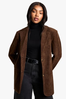 Vintage Look Faux Suede Relaxed Fit Blazer