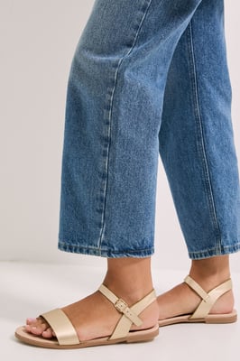 Wide Fit Faye Faux Leather Flat Sandals