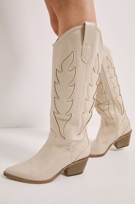 Issy Faux Leather Detailed Western Cowboy Calf Boots