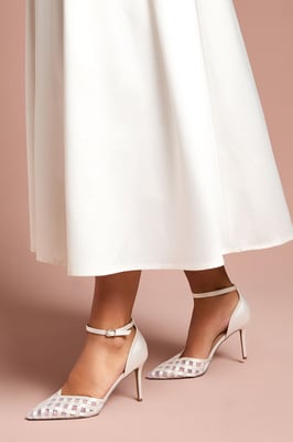 Bridal Sophia Satin & Mesh Bow Detail high Stiletto Heel Court Shoes