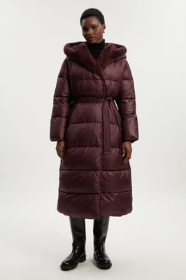 Premium Faux Fur Lined Padded Hooded Belted Midi Coat