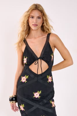 Embroidered Lace Trim Cut Out Maxi Dress