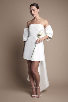 Strapless Minimal Twill Mini Wedding Dress