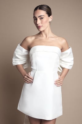 Strapless Minimal Twill Mini Wedding Dress