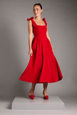 Sleeveless Crepe Midi Dress With Bow Detail Straps